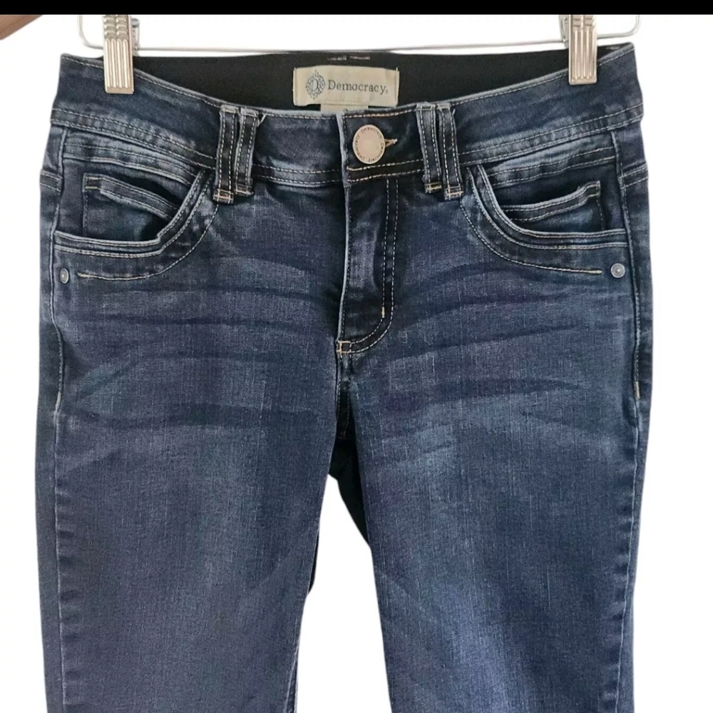 Democracy AB Technology Jeans Womens Size 2 Denim Stretch Tapered Blue Dark Wash - Picture 2 of 5